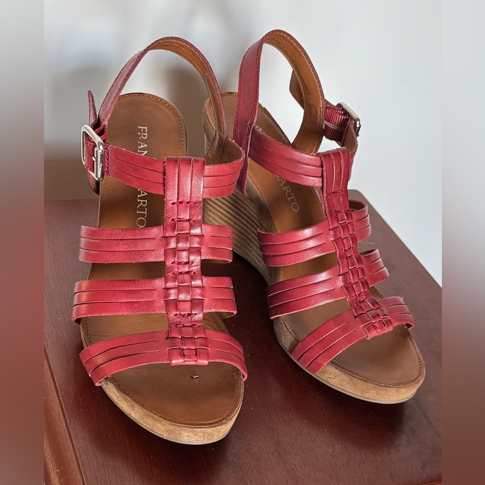 Franco Sarto Red Strappy Wedge Sandals